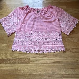 Gap Coral Pink Eyelet Slightly Cropped Short Sleeve Top